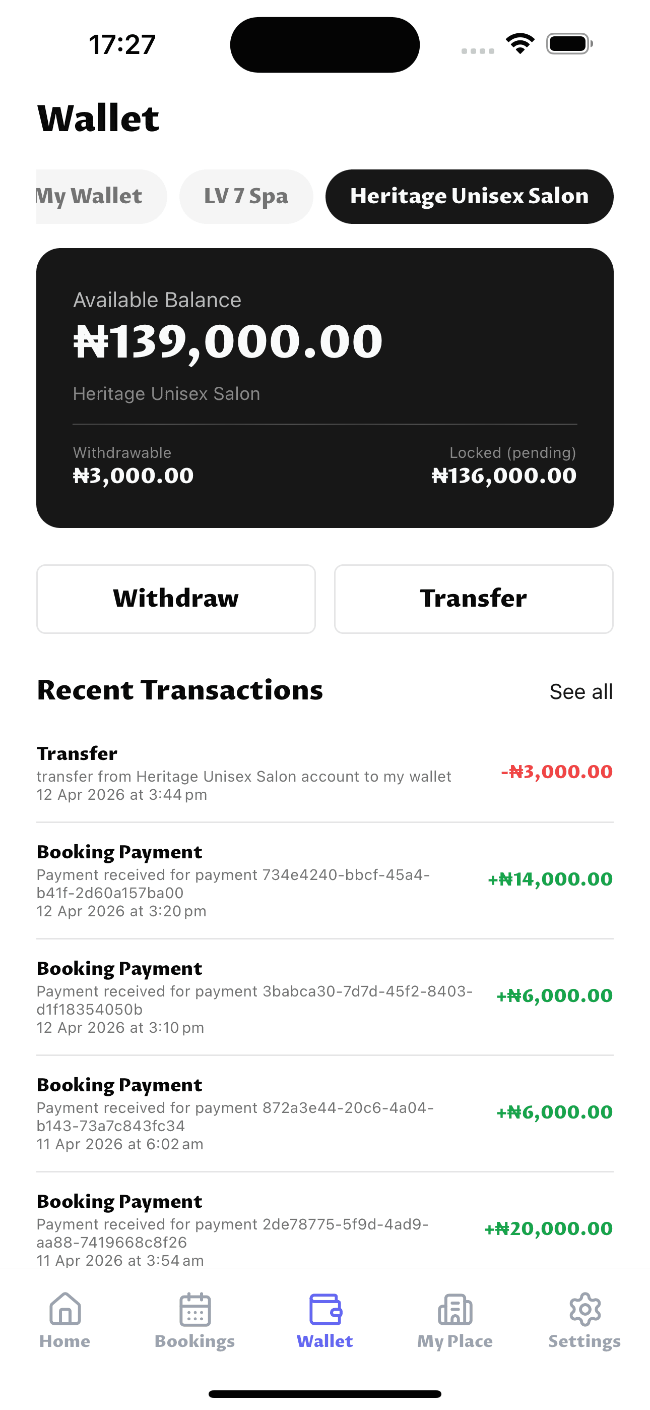 Preenio for Business app - bookings dashboard